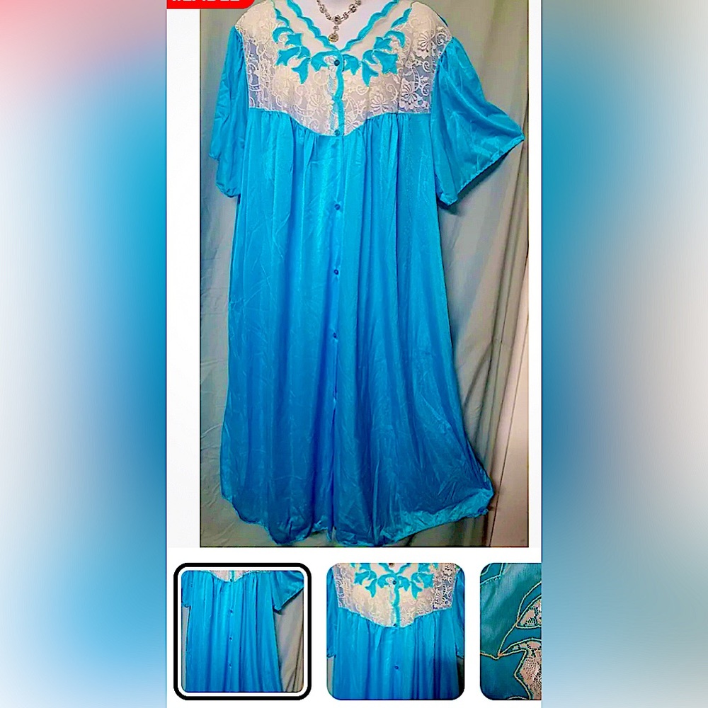 maxi nylon nightgown NWT moving SALE flutter slv white lace top button Front 3X